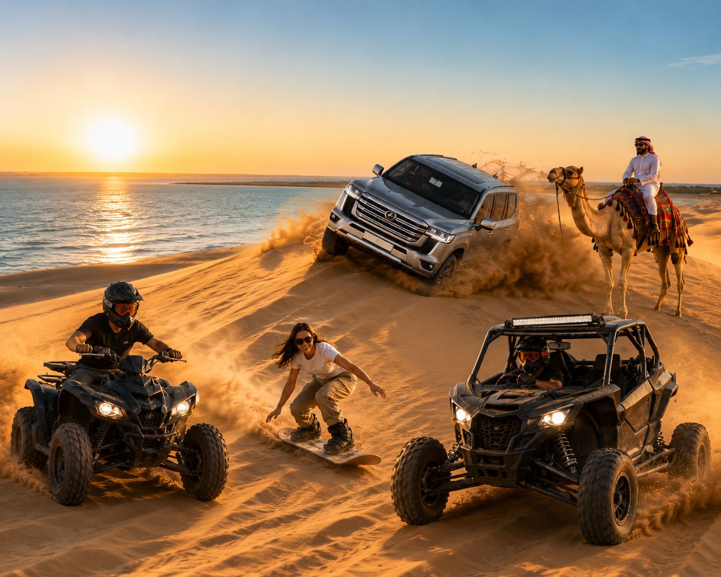 All-Inclusive-Safari in Doha mit Quad ODER Buggy, Kamel und Sandboard