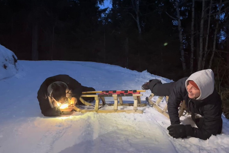 Interlaken: Sunset Sledding Adventure & Swiss Cheese Fondue Interlaken: Sunset Sledding & Fondue Dinner in Mürren