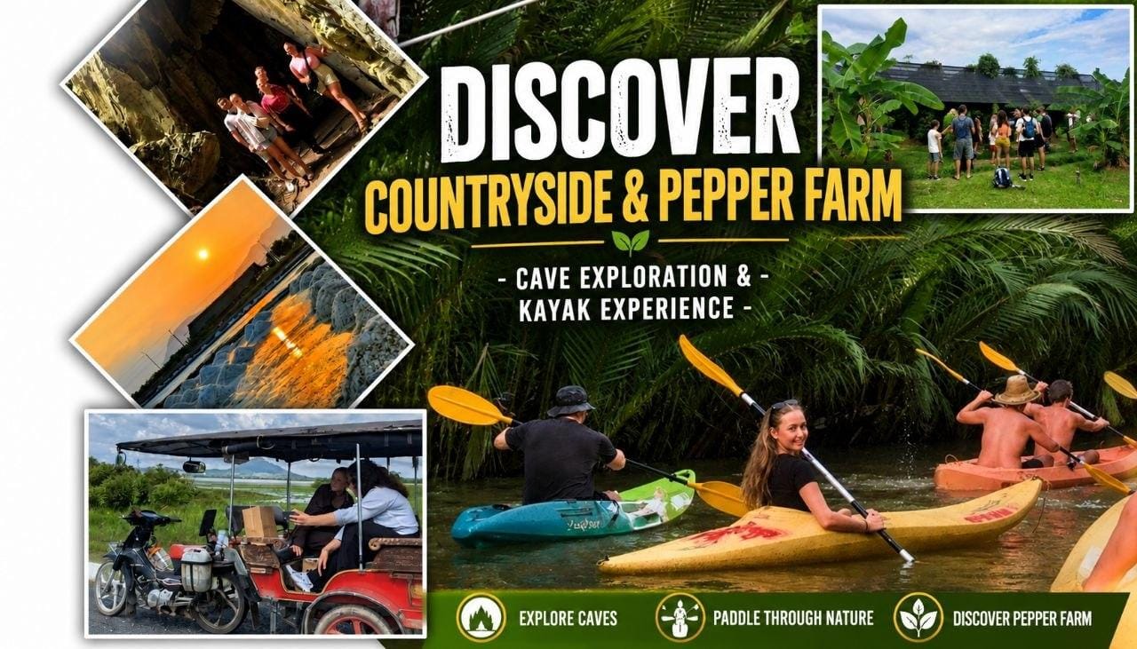 Kampot: Landschaft, Pfefferfarm & Kajak-Erlebnis bei Sonnenuntergang