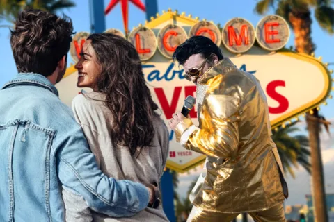 Las Vegas: Rinnovo dei voti o matrimonio con Elvis d'oro al Welcome Sign