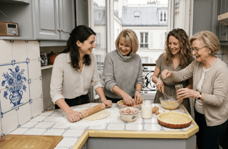 Paris: Quiche-Backkurs in einer Retro-Küche der 80er-Jahre mit Wein