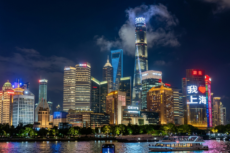 Shanghai:VIP Huangpu Night Cruise with Guide & Bund Views. VIP Viewing Deck with Live Guided Commentary