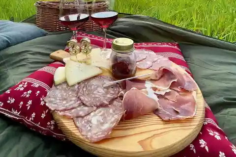 Picnic in the organic vineyards of Brunello