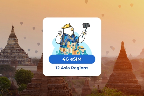 Azië: eSIM Mobiel Data Plan (12 landen)eSIM Azië (12 regio's): 20 GB / 7 dagen