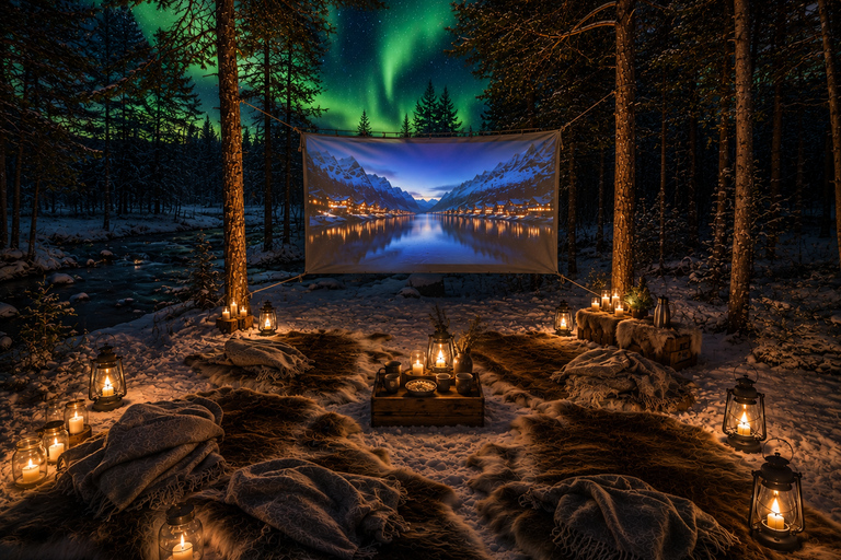Tromsø: Arctic Forest Evening with Outdoor Cinema & Snacks