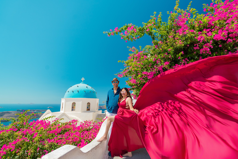 Santorini: Flying Dress Photoshoot with Pickup and Reels Small Group (2 - 4 Participants)