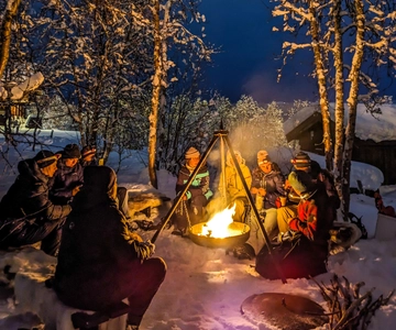 Geilo: ¡Tour familiar nocturno con trineo, hoguera y diversión!
