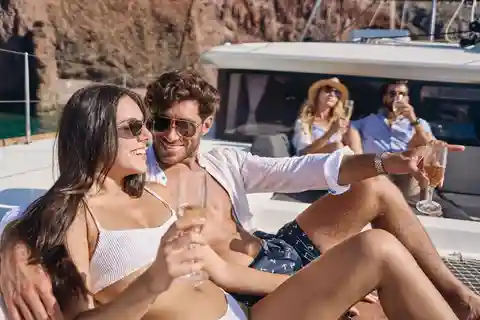 Santorini: Southern Island Luxury Catamaran Cruise with Meal