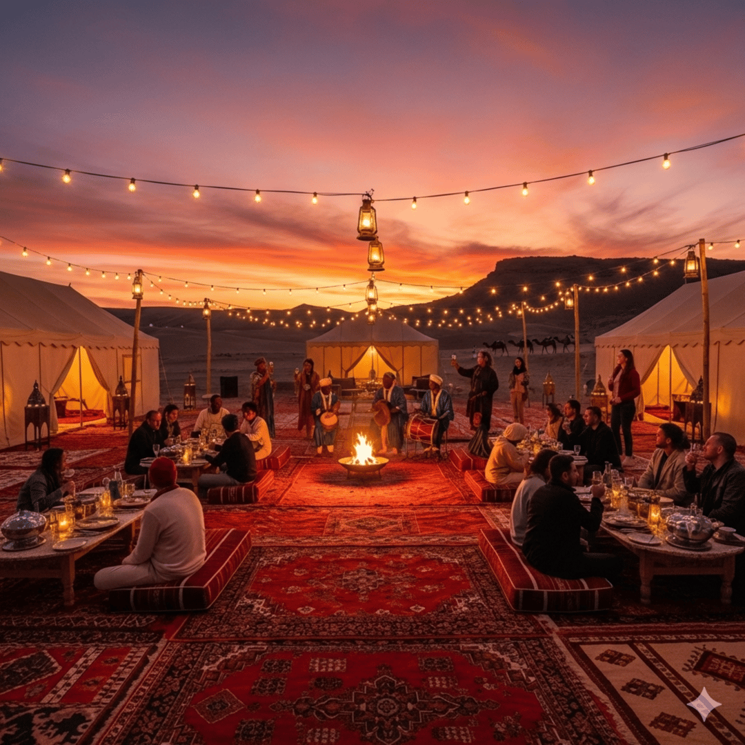 Marrakech : coucher de soleil dans le désert d'Agafay, balade à dos de chameau, spectacle et dîner
