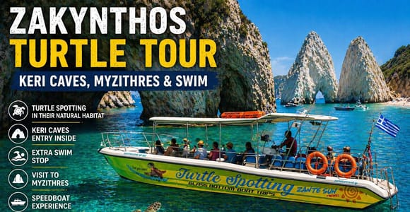 Zakynthos Speedboat Tour:Turtle Tour,Keri&Myzithres swim