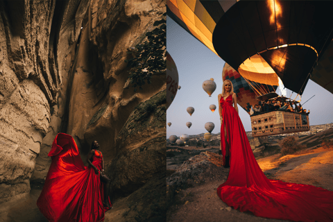 Cappadocia: Scatti fotografici con abiti volantiCappadocia: servizio fotografico all&#039;alba con abiti volanti