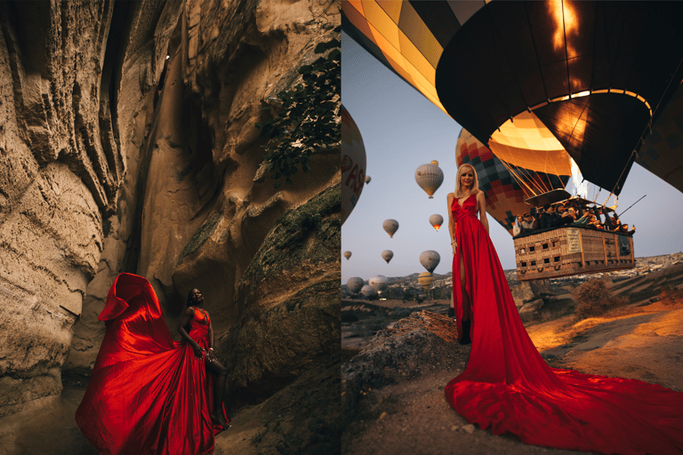 Capadocia: Sesión fotográfica al amanecer con vestidos voladores