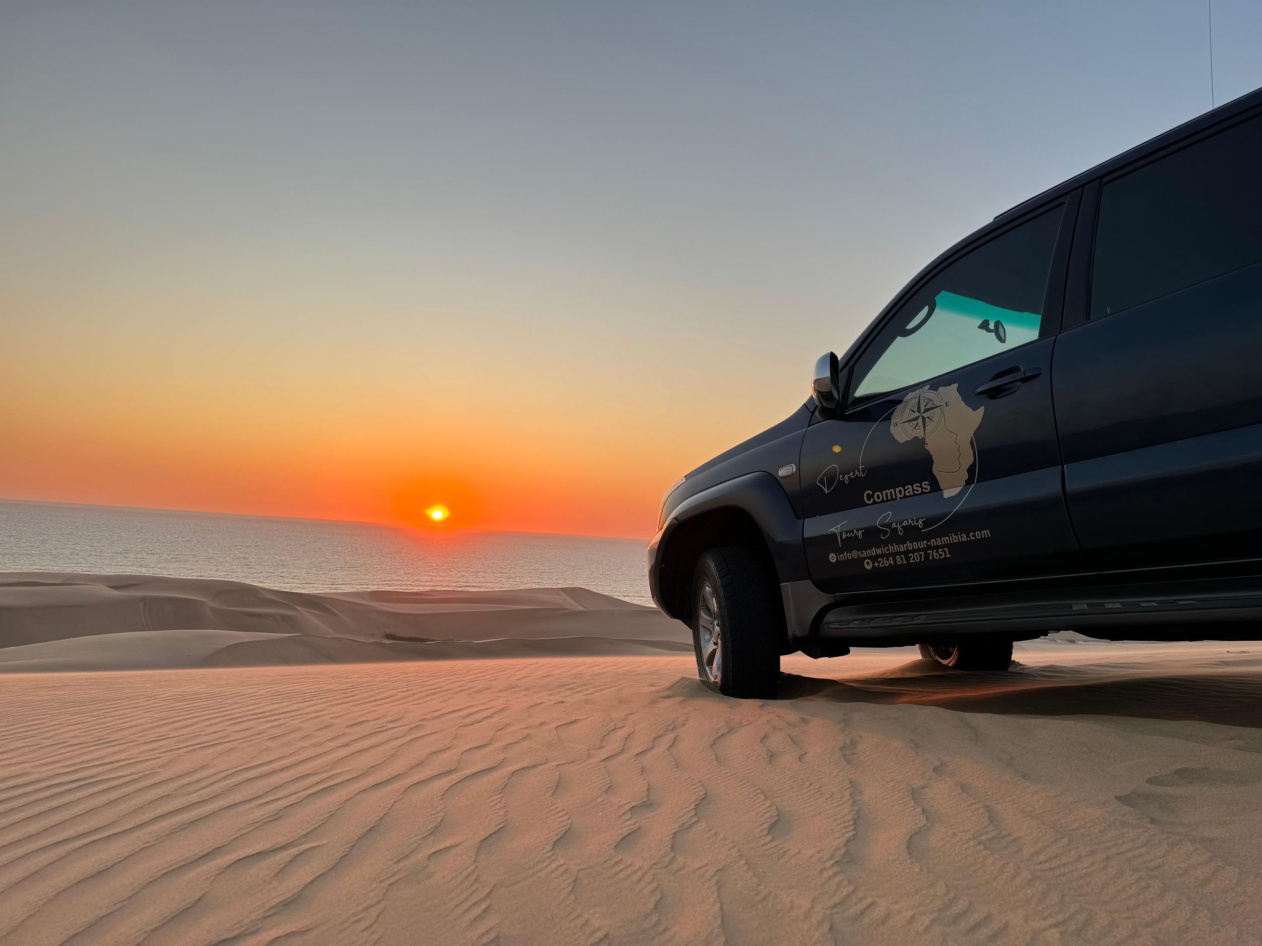 Walvisbay: Sandwich Harbour SUNSET Tour-Ende wunderschön