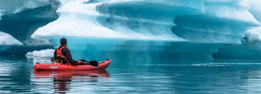 Excursion en kayak dans la lagune glaciaire de Jökulsárlón