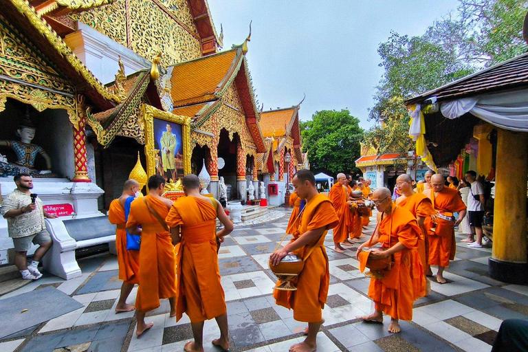 Early morning Doi Suthep with monk chanting and alms