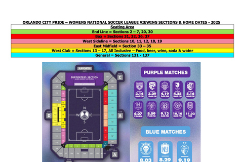 Orlando City Pride- National Women's Soccer League Tickets Blue Tier- Box Seats Area, Sections 31, 32, 36 & 37