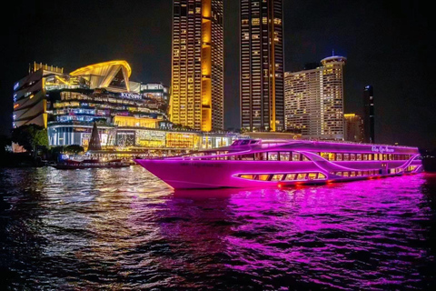 Bangkok Chao Phraya Cruise with Luxury Buffet & Open Deck Private Transfer |Wat Paknam+Chao Phraya Night Cruise Buffet