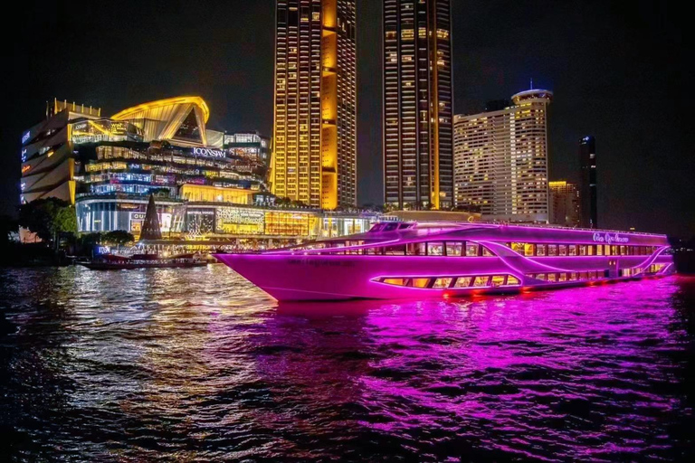 Bangkok Chao Phraya Cruise with Luxury Buffet & Open Deck Private Transfer |Wat Paknam+Chao Phraya Night Cruise Buffet
