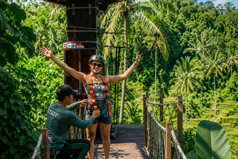Ubud: Zipline Adventure Above Rice Terraces with Tour Guide Car Round Transfer No Ticket