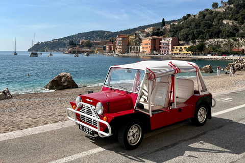 Turisttur på Franska Rivieran i en Mini Moke cabriolet