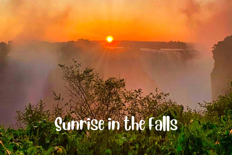 Victoria watervallen: Zonsopgang bij de watervallen(Kopie van) Open einde bij rainforest café