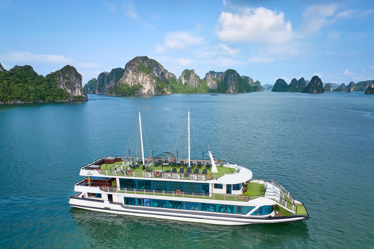 From Hanoi: Halong Bay Day Cruise with Lunch & Kayaking Halong Luxury Cruise+Limousine Bus (max 22 pax)+Set Menu