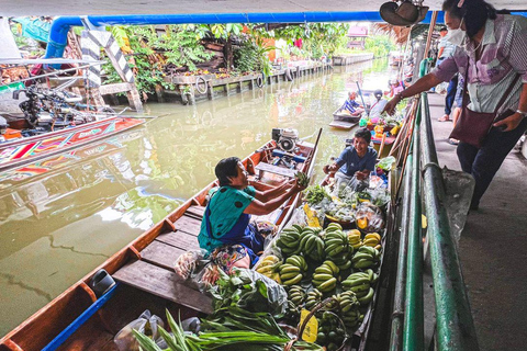 3 heures de visite privée du marché flottant de Bangkok en bateau plat