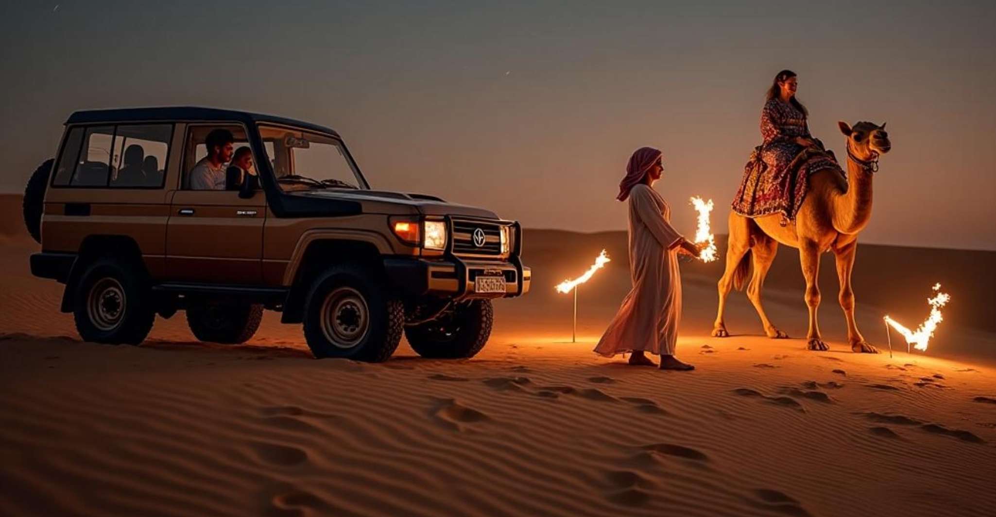 Doha: Nighttime Desert Safari with Dune Bashing & Camel Ride