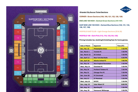Orlando City Lions: MLS Soccer Tickets Purple Tier -Midfield East Club