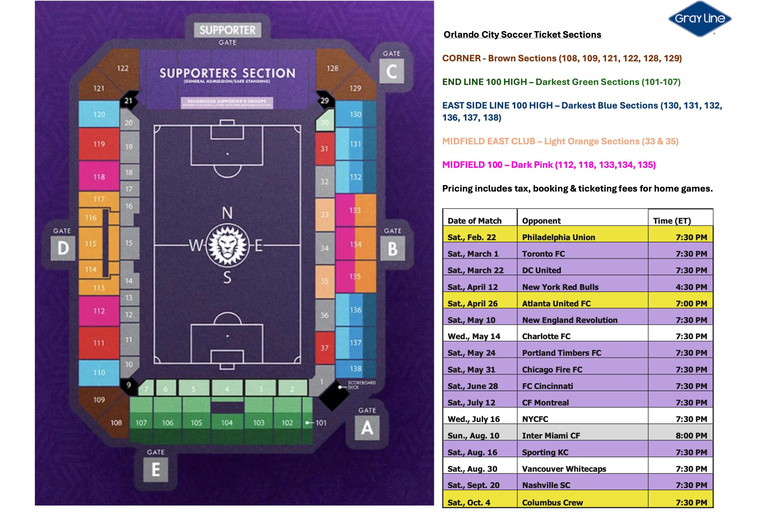 Orlando City Lions: MLS Soccer Tickets Purple Tier -Midfield East Club