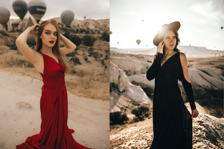 Capadócia: Fotos com vestidos voadoresCapadócia: sessão de fotos ao nascer do sol com vestidos voadores