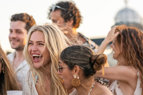 Ibiza: Formentera Sunset Boat Part with Drinks and Food Full Day Pass at Ibiza Boat Club (Early Bird Phase 2)