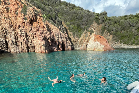 Sagone/Cargèse: Calanques de Piana Capo en Rosso semi-rigideFrom Cargèse: Calanques de Piana Capo Rosso Swimming