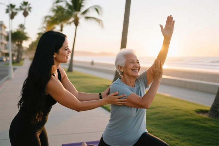 Grande Canarie : cours de yoga pour seniors au bord de l'océanGrande Canarie : cours de yoga senior en bord de mer