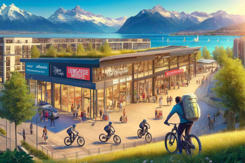 Annecy : Elektrisk mountainbiketur och shopping på CourierElektrisk mountainbike-resa &amp; Hemköp Premium Courier