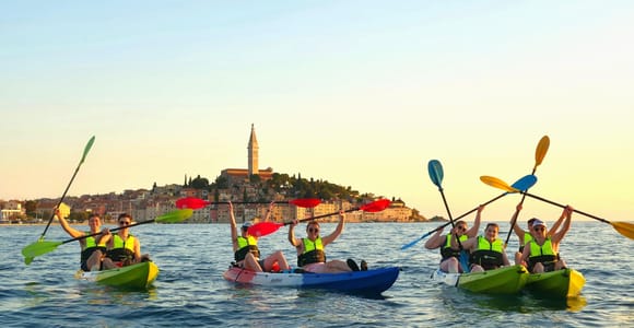 Rovinj: Kayak Tour with a Drink, Snorkeling, Jumps & Photos