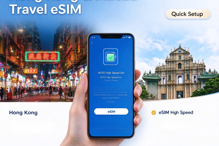 Hong Kong & Macau: eSIM | 7–30-Day Plan | Hotspot Sharing 45GB/30Days