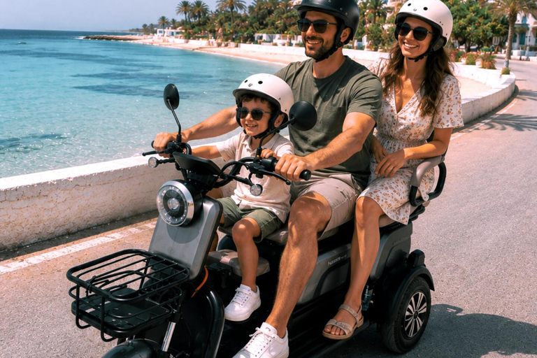 Djerba in Electric Mode: 3 Wheels, 3 Adventurers, Ready to Explore the Island? Djerba: Electric 3-Wheeler Ride for a Fun Family Experience