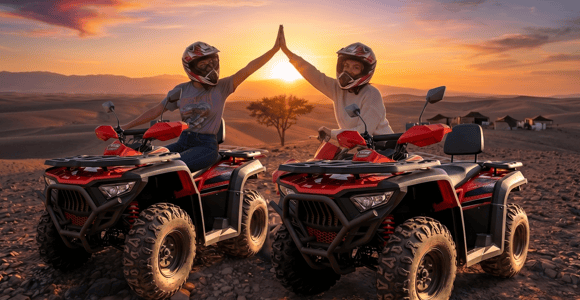 De Marrakech à Agafay : coucher de soleil, quad, chameau, dîner et spectacle de feu