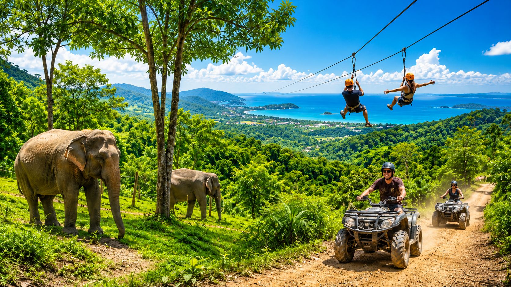 Phuket: Ethischer Elefantenbesuch, Zipline & Quad-Kombi