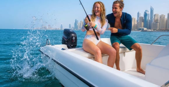 Dubai Marina: Private Boat Day – Fish, Swim & Ride