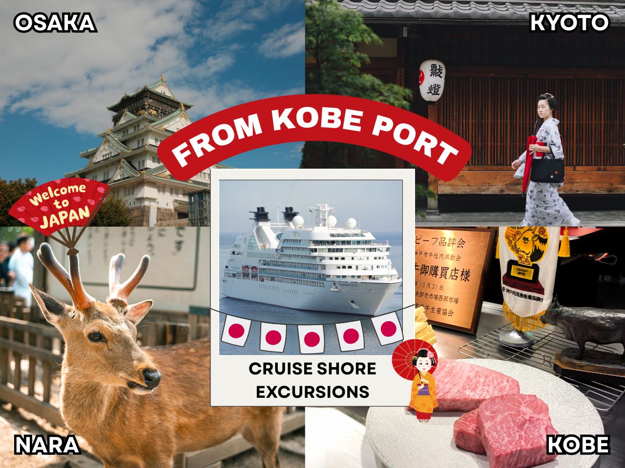 Kobe: Privater Landausflug zu Fuß – Kyoto/Osaka/Nara/Kobe
