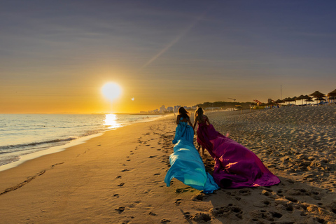 Albufeira : Photoshoot en robe volante pour 2 personnes avec photos éditées