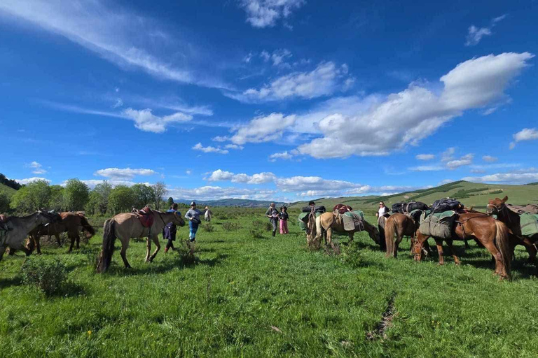 Horseback riding to Khagiin Khar lake