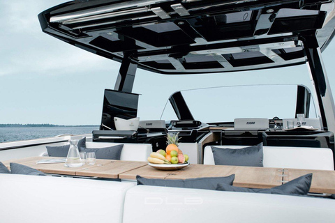 Caldera Private Cruise with Luxury Fjord 52 Motor Yacht Sunset Cruise
