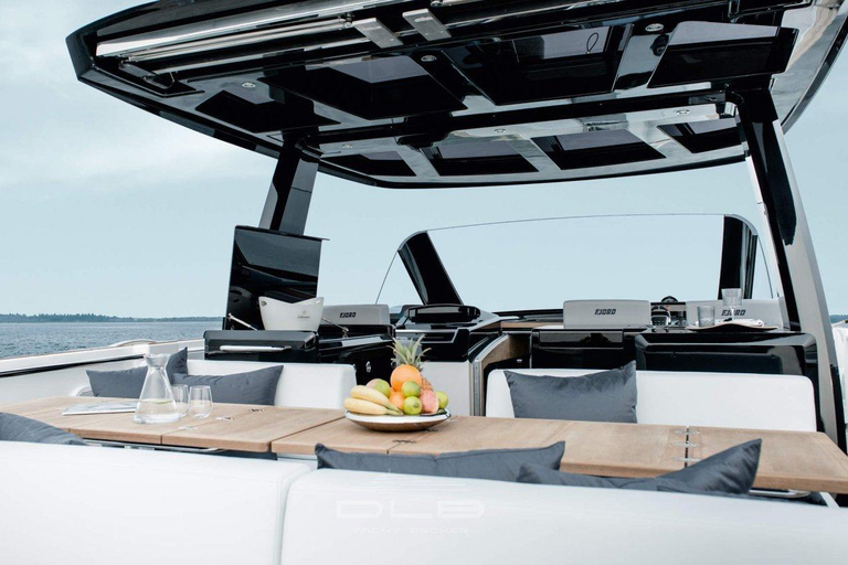 Caldera Private Cruise with Luxury Fjord 52 Motor Yacht Sunset Cruise