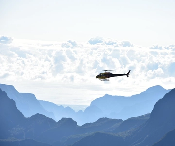 Helicopter flight over Reunion's volcanoes and cirques from St Pierre