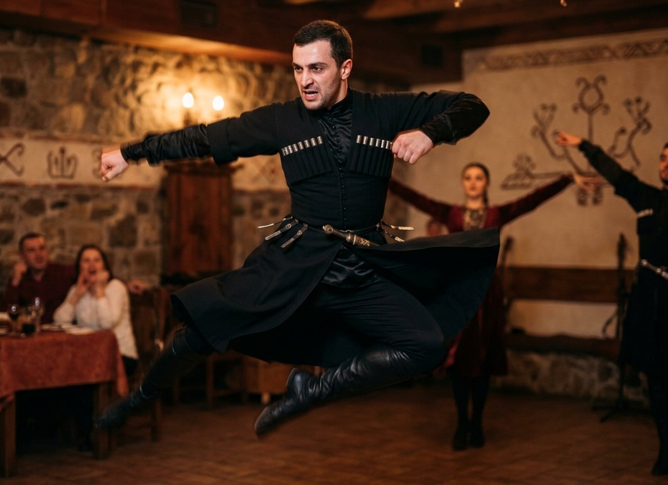 Tbilisi: georgisk middag, danseshow og afhentning på hotellet