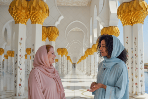 From Dubai: Abu Dhabi Grand Mosque With Light &amp; Peace MuseumSunset Shared Tour