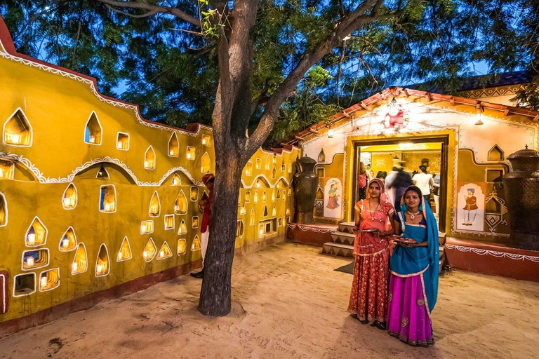 Jaipur: Cultural Evening Tour with Dinner at Chokhi Dhani Private Tour with Car, Driver and Tour Guide
